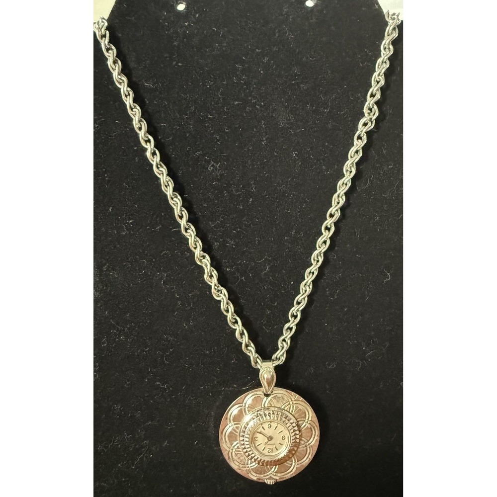 CARAVELLE By BULOVA Vintage Swiss Manual Hand Wind Pendant Watch & Chain Working